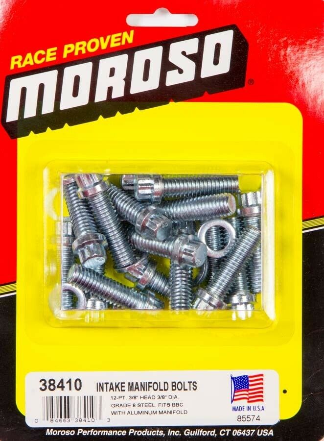 Moroso 38420 Intake Manifold Bolt Kit For Big Block Chevy - 16pc, Gold Iridite, Grade 8 Steel