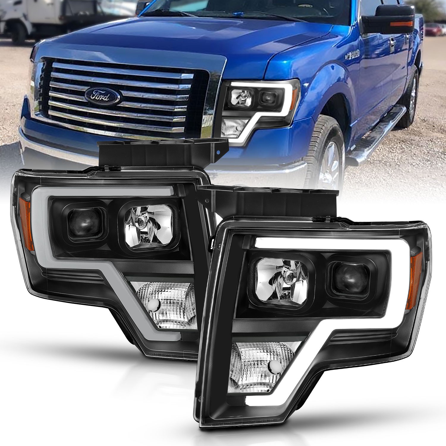 Anzo Projector Plank Style Light Bar Amber Headlights for 09-14 Ford F ...