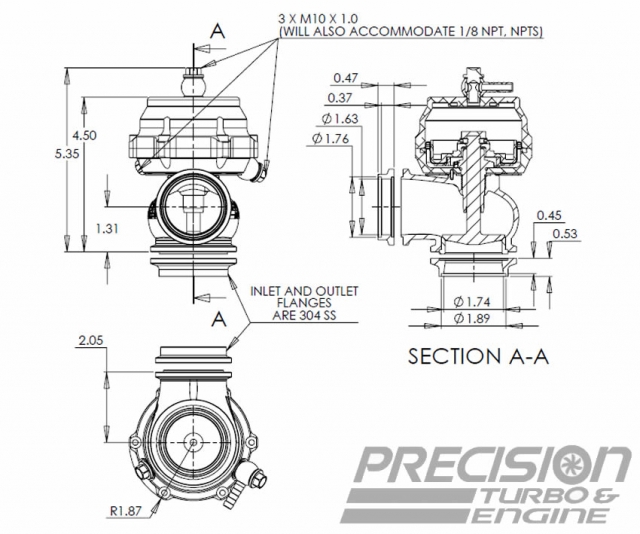 Precision Turbo Gen 2 PW46 External Wastegate 46 mm 1 Bar 15 PSI