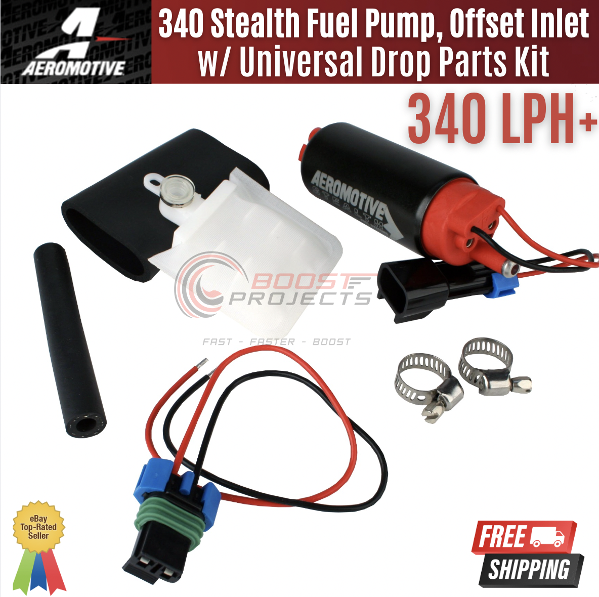 Aeromotive 11541 Stealth Electric Fuel Pump 340LPH offset Inlet For Nissan Mazda Toyota Acura Gas E85