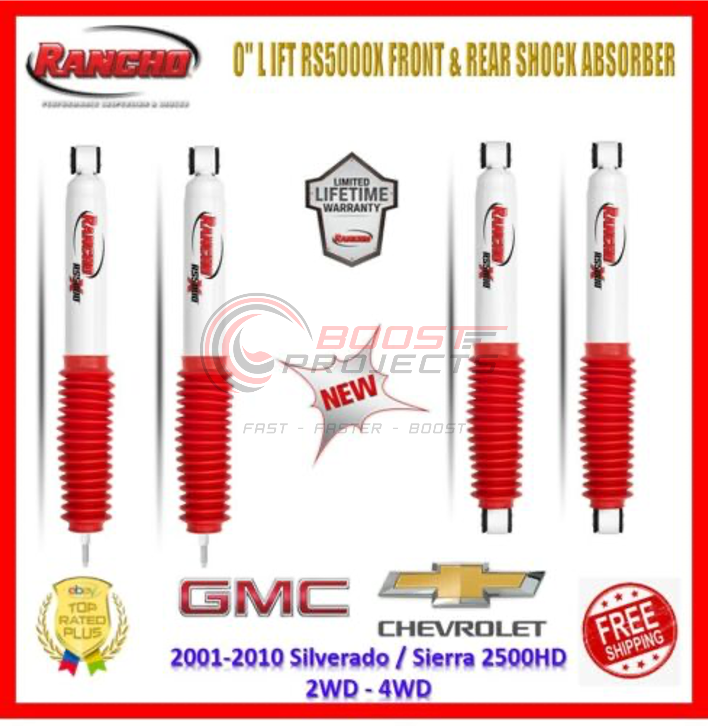 Rancho RS55288 RS55274 Front Rear RS5000X Shock Absorber Chevy Chevrolet GMC Silverado Sierra 2500 HD