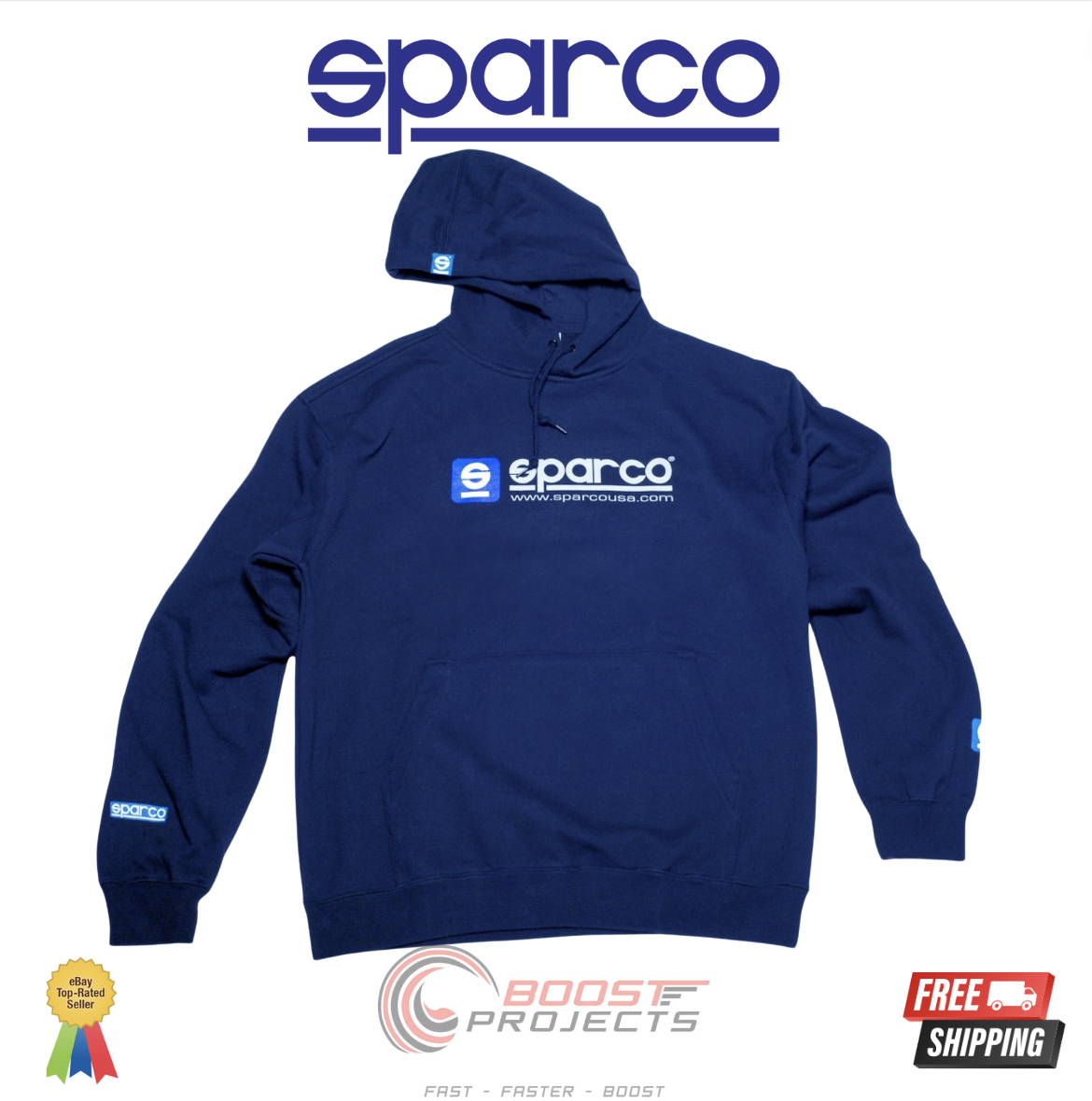 Sparco SPASP03100NR3L Hooded Pre-shrunk Cotton Sweatshirt Black Red Blue Large Medium x large XL