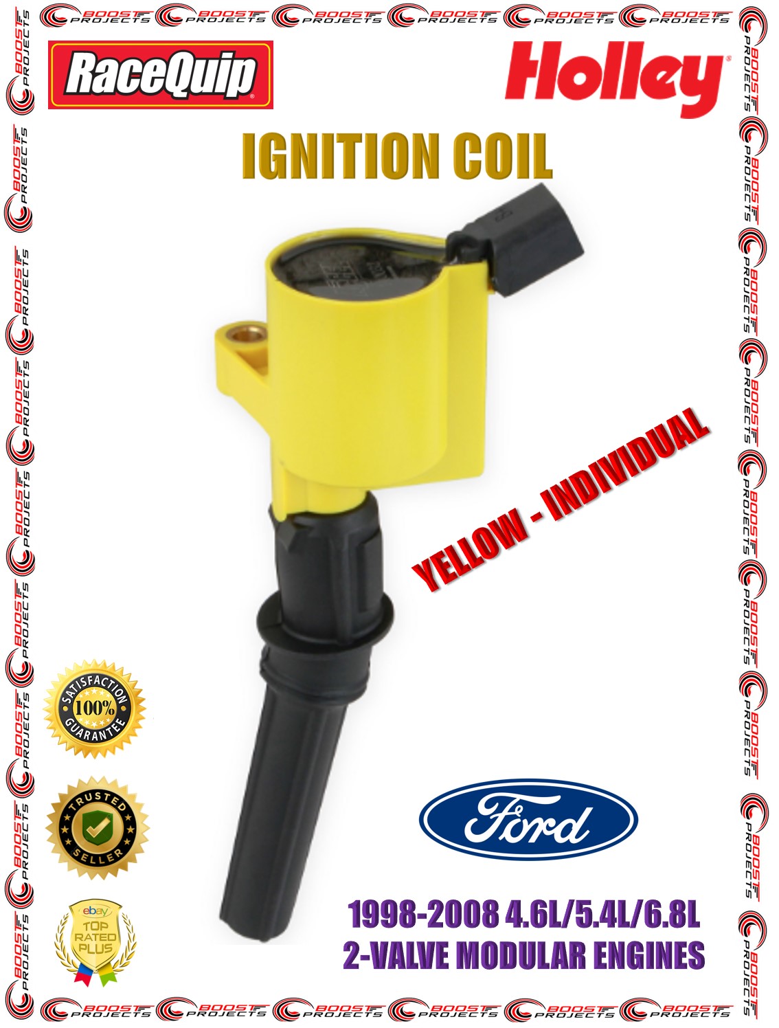 Holley Accel 140032 140032-8 Ignition Coil Late Model Coil Packs Yellow Individual Ford Lincoln Mercury