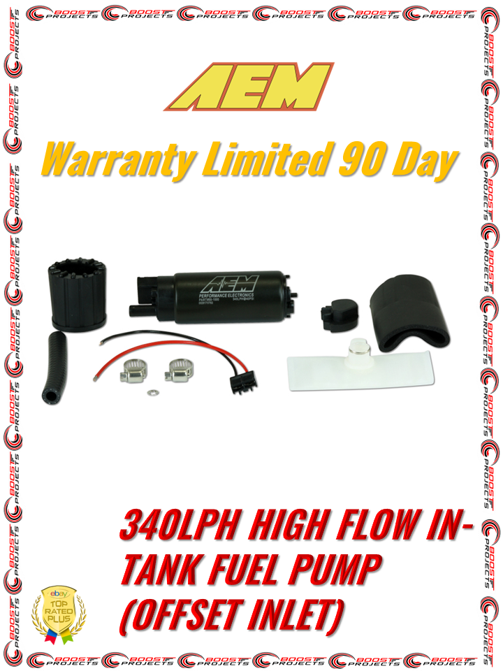 Aem 50-1000 340 lph High Flow In-Tank EPI  Fuel Pump Offset Inlet Genunine Strainer Install Kit Ford Honda Acura