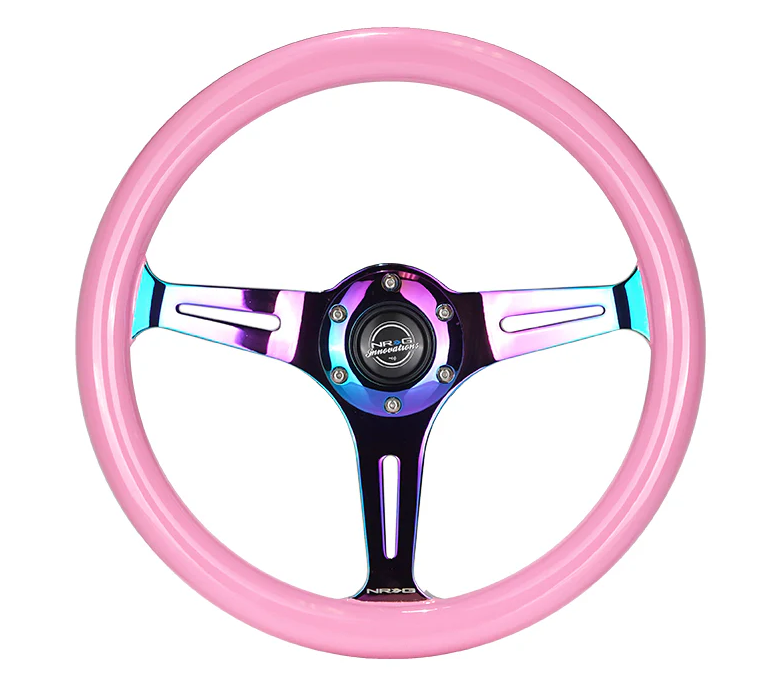 NRG Wood Grain Steering Wheel 350mm Solid Pink Painted Grip w